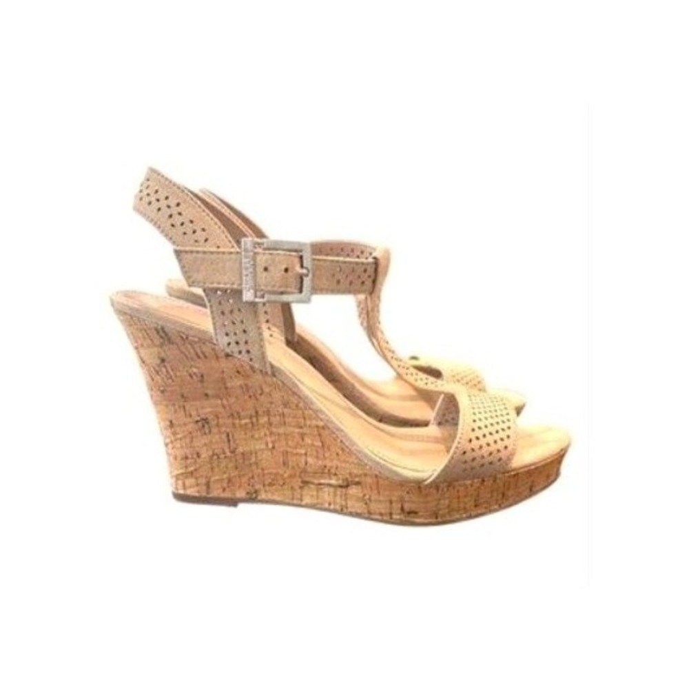 Charles by Charles David Beige Tan Cork Wedge Laser Cut Strappy Sandals 9M
